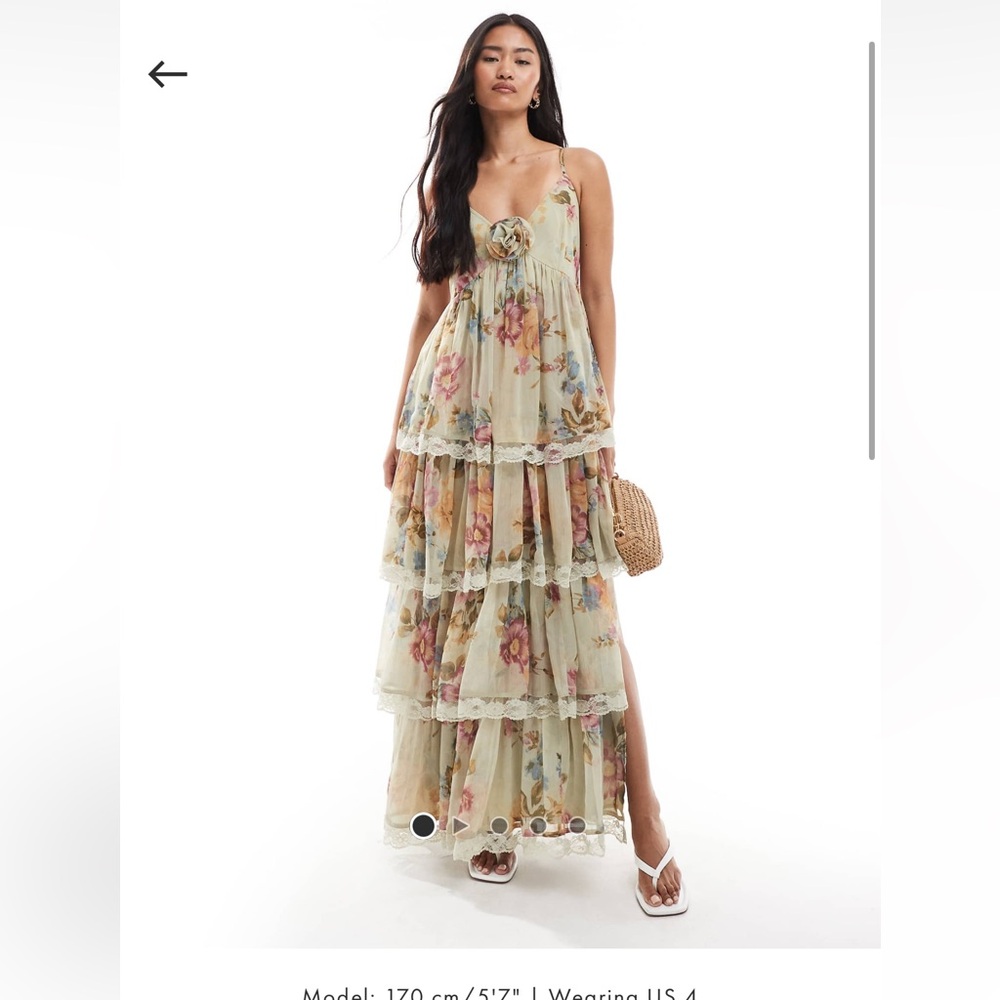 Miss Selfridge Floral Tiered Maxi Dress - Cream and Pink